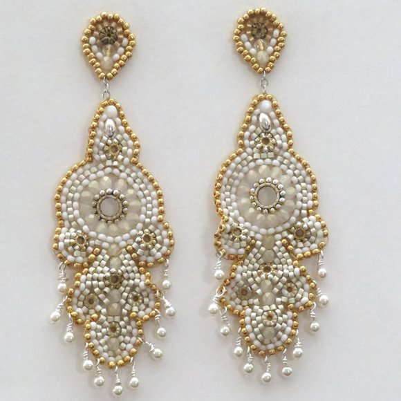 White artisan earrings hand beaded